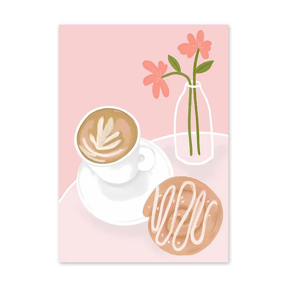 Santorini Lemon Coffee Flowers Abstract Landscape Posters and Prints Wall Art Canvas Painting Pictures For Living Room Home Deco