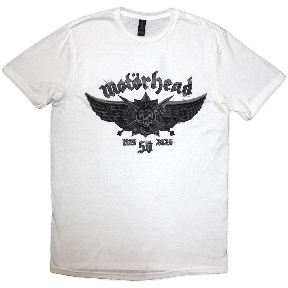 Motorhead Unisex T-Shirt: 50 Years Wings Badge (White)