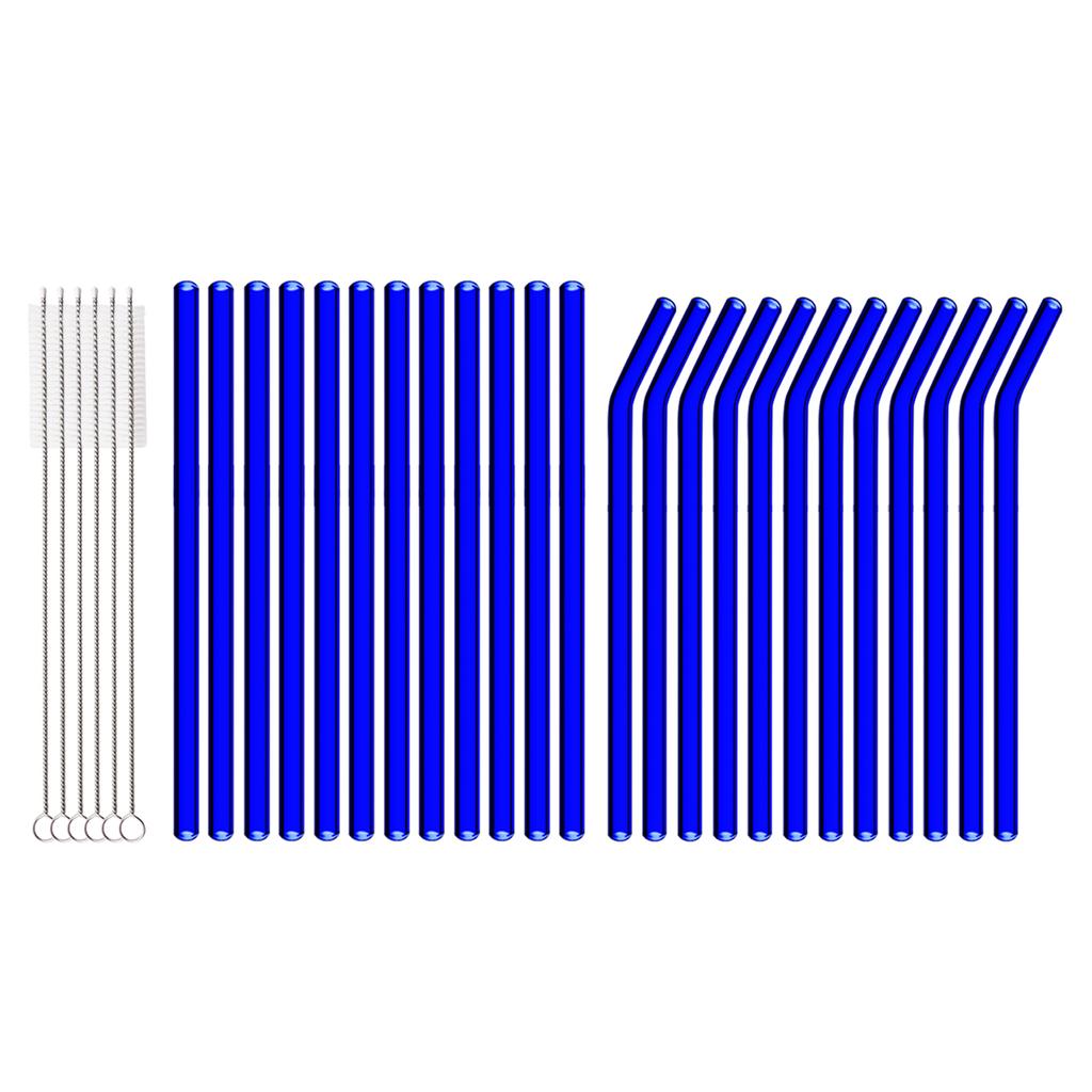 30 PCS Drinking Straws, 8 x 200 mm Bulk Reusable Glass Straws, Include 12 Straight 12 Bent 6 Cleaning Brush, Straws for Smoothies, Milkshake, Juice