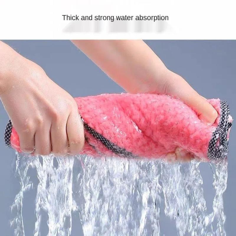 5pcs Kitchen Daily Dish Towel Cloth Kitchen Rag Non-stick Oil Thickened Table Cleaning Cloth Double-layer Absorbent Microfiber