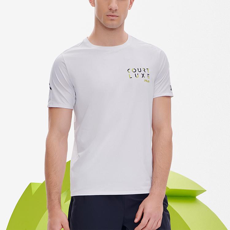 FILA Athletics Casual Sports Logo Solid Color Round Neck Running Short Sleeve T-Shirt Men Tops Jade-White A11M233105F-WT