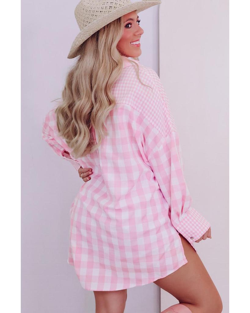 Azura Exchange Checked Patchwork Long Sleeve Shirt