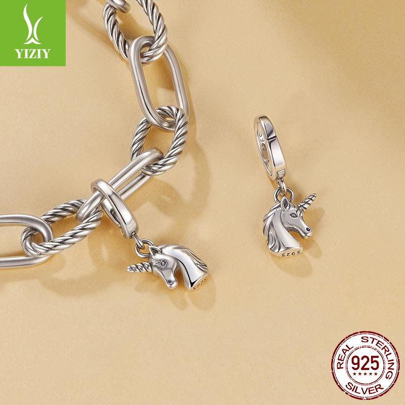 Opening And Closing Unicorn Pendant S925 Silver Beaded Direct Sales Diy Bracelet Bead Accessories