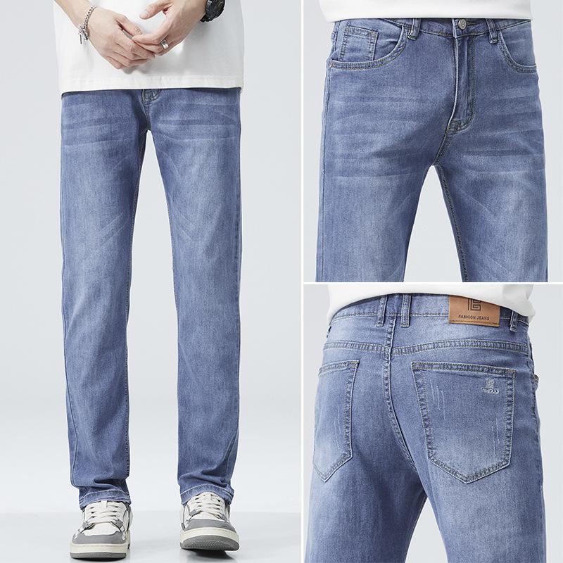 American straight-leg slim jeans, summer thin jeans, men s slim-fit casual straight-leg loose trousers, trendy 28
