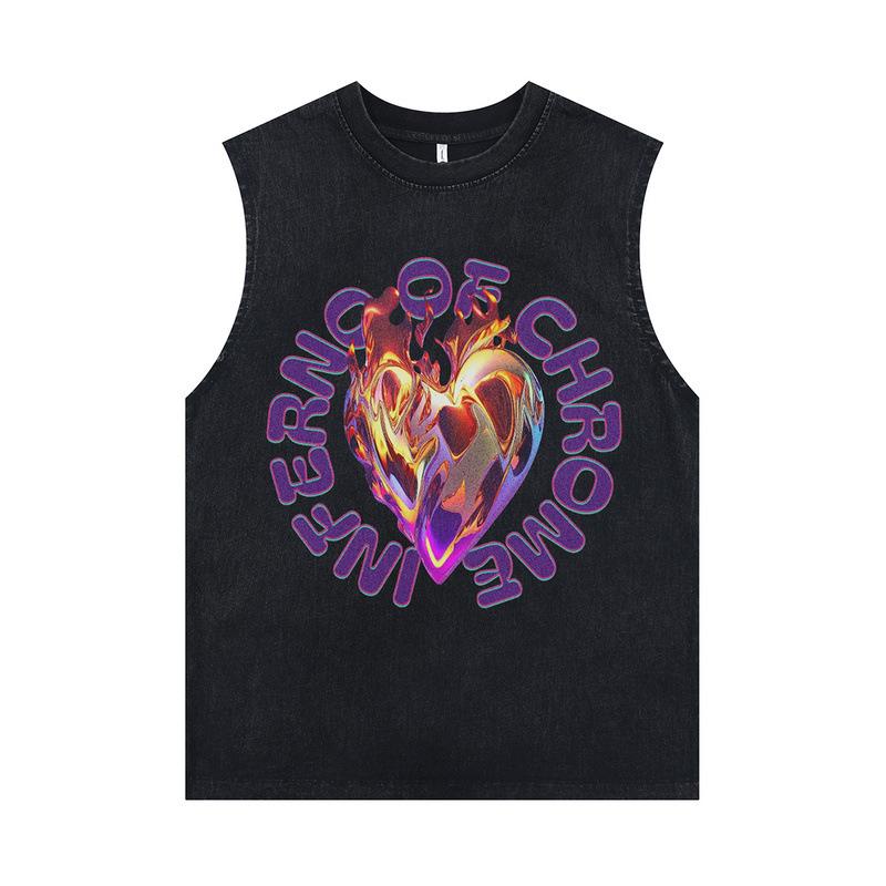 European And American High Street Retro Washed Old Rock Sweat Vest Couple Casual Direct Injection Printing Sleeveless T-Shirt Men