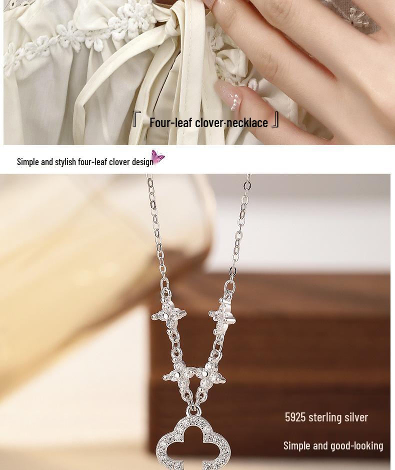 S925 Korean Sweet Hollow Four-Leaf Clover Necklace - Elegant Clavicle Chain Jewelry with Niche Fashion Design