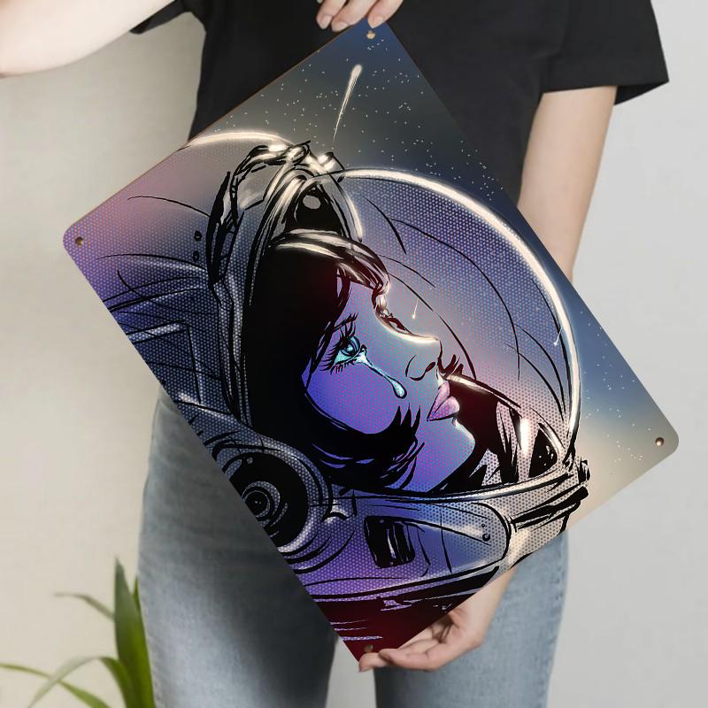 

Astronaut Girl Starry Sky Metal Wall Art Creative Home Decor Living Room Bedroom Hanging Decoration 20x30cm（7.8x11.8inch）
