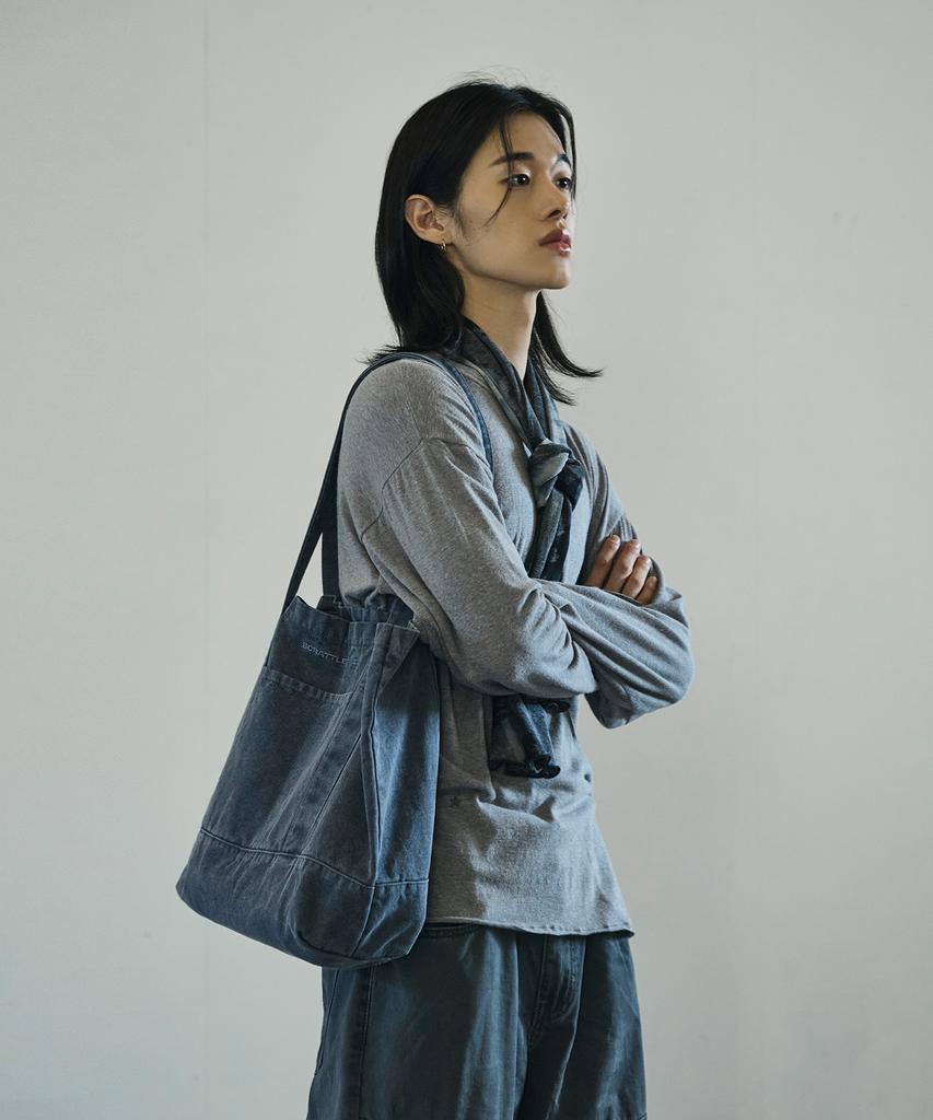 Scrattle_Pixel Vtg Dust Washed Tote Bag [Dark Blue]