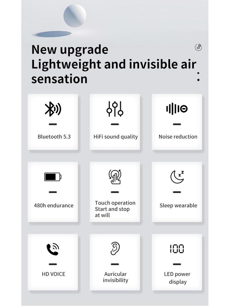BY8 Bluetooth Sleep Earbuds - Non-In-Ear, Double Ear, Mini Invisible Design with Charging Case & Digital Display - Casual Stereo Sound.