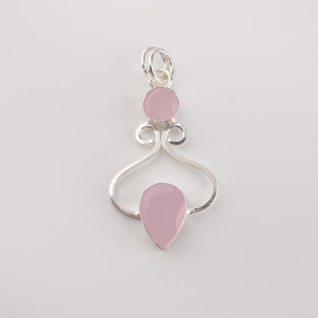 Rose Chalcedony Gemstone 925 Sterling Silver Handcrafted Jewelry Pendant 1.60" For Gift PP-13-15