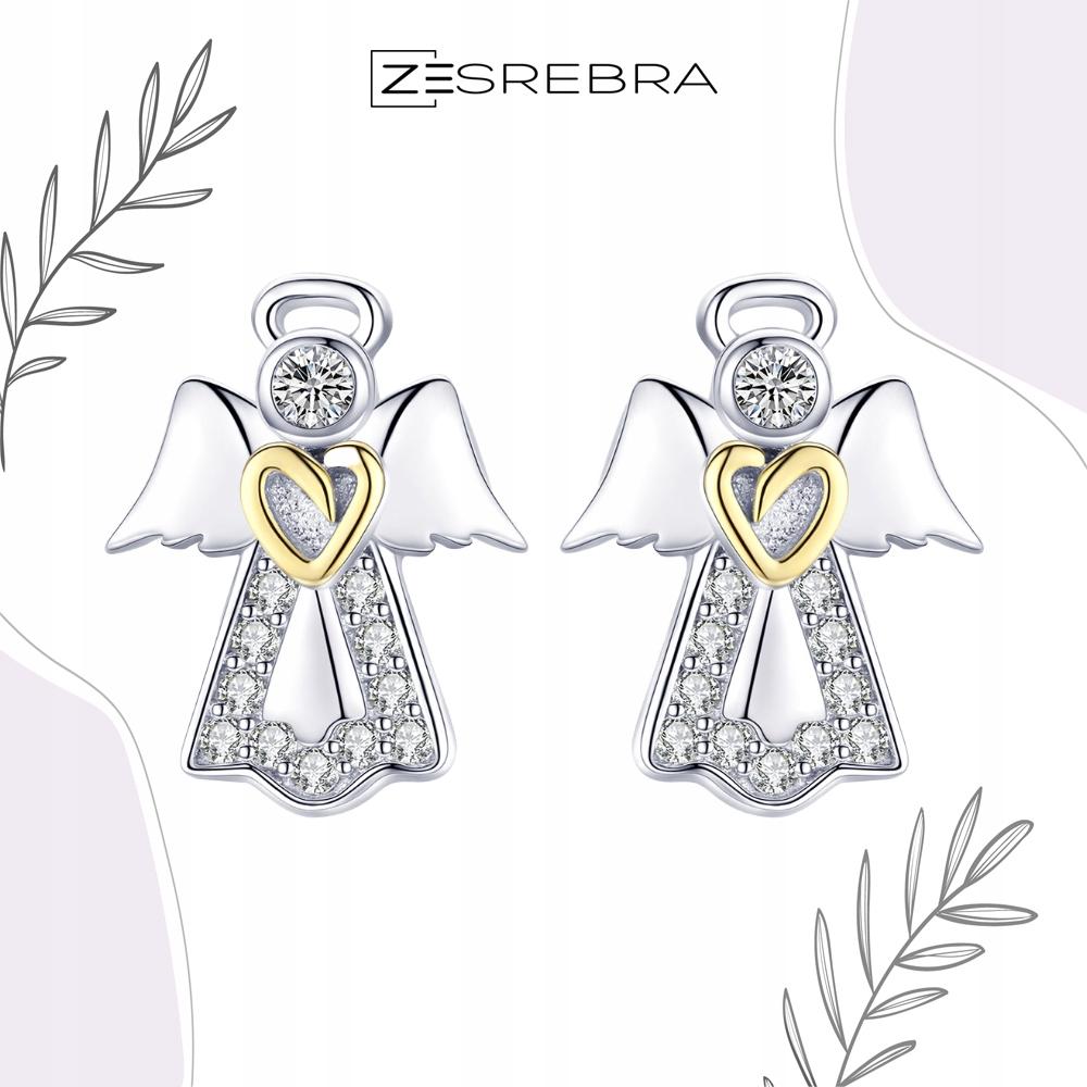 Earrings With S925 Cubic Zirconia, Angel Studs, Hearts, -Plated Angel