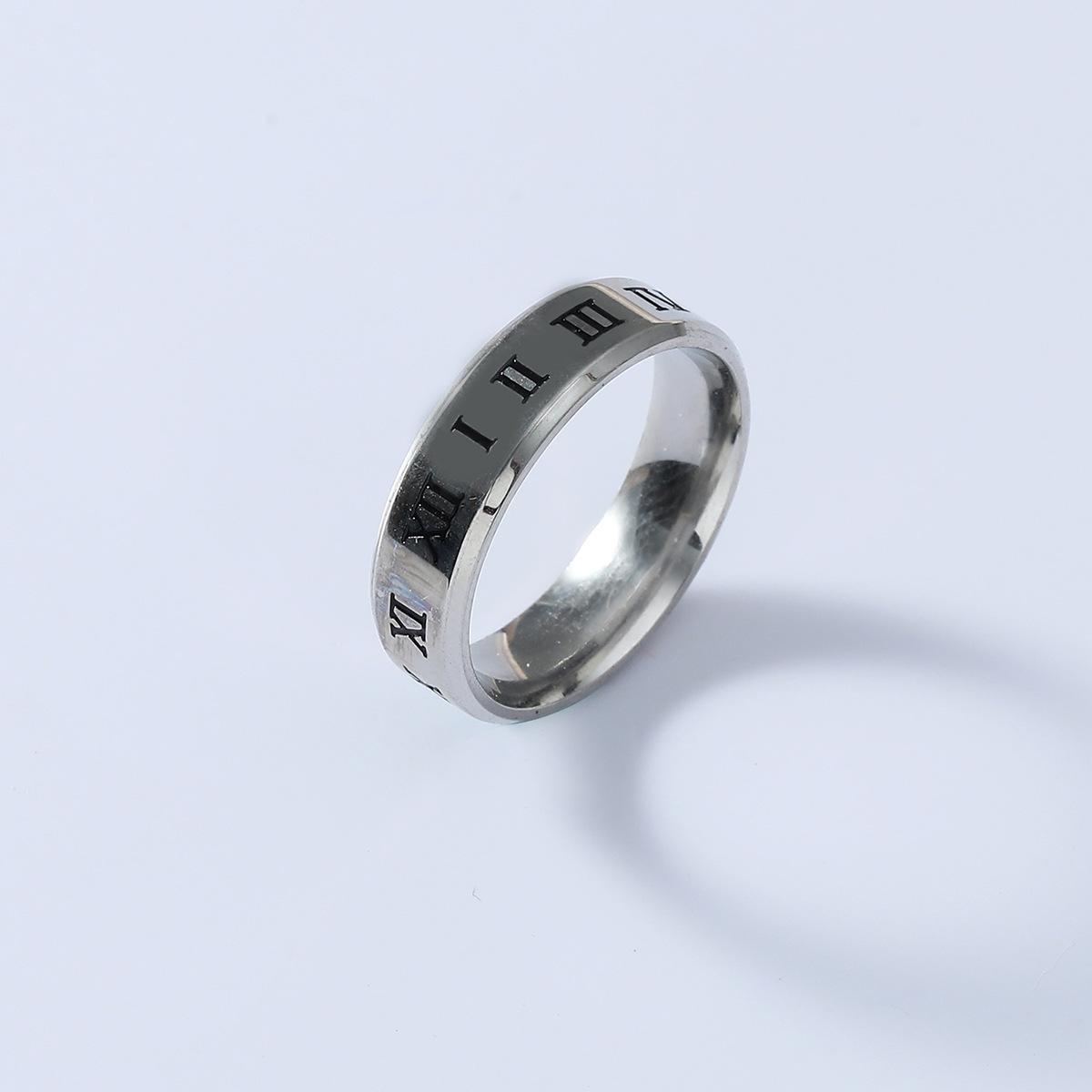 Korean Style Stainless Steel Roman Numeral Fashion Ring One Size