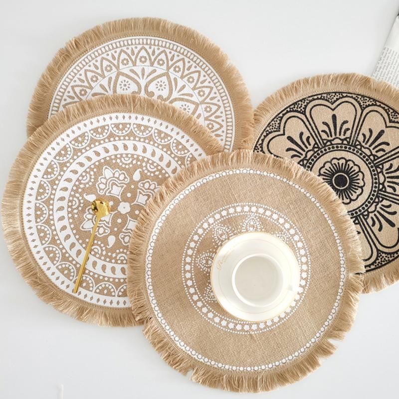 Einfache handgewebte Jute-Tischset-Untersetzer im Ins-Stil, Retro-Baumwollleinen, dekorativ