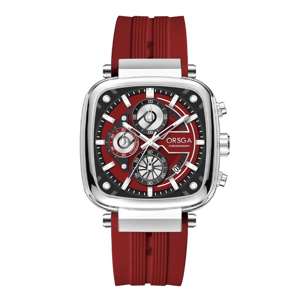 Mens Square Chronograph Watches Waterproof Luminous Quartz Wrist Watch with Silicone Strap