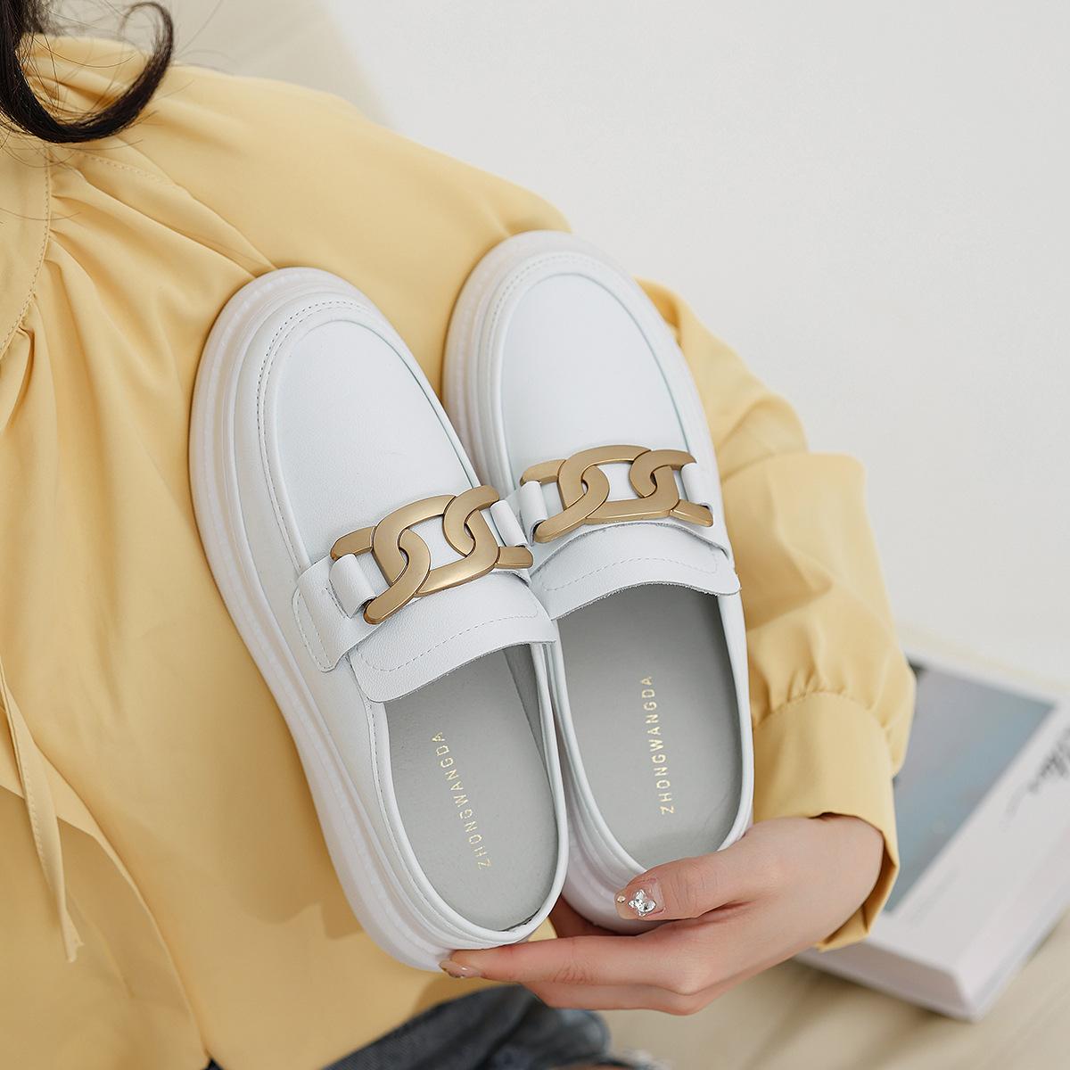 

Женские полутапочки Lazy Baotou, летняя верхняя одежда, маленькие белые туфли без шнуровки с дышащей внутренней частью на толстой подошве