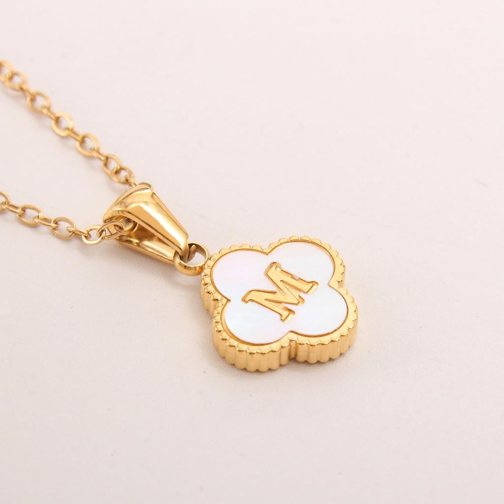 Gold-plated Letter Necklace for Elegant Women - Four-leaf Clover Letter Pendant Necklace
