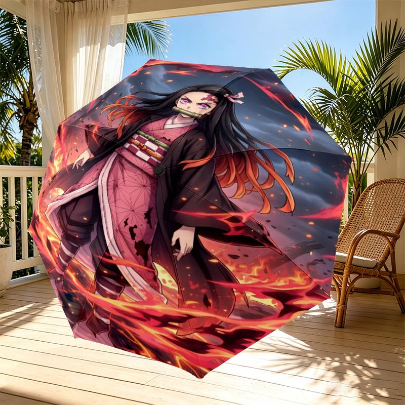 Parapluie Automatique Ouverture Fermeture Impression Demon Slayer, Parapluie Pliable Portable, pour les Trajets Extérieurs, les Voyages en Camping, Cadeau d'Anniversaire Idéal