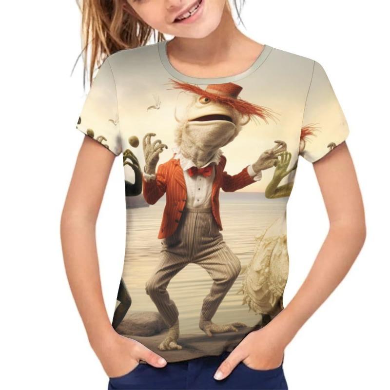 kids t shirt Summer Children's Cute Animal Print Style Simple Casual Round Neck Pullover Short Sleeved T-shirt