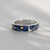 Van Gogh Starry for Sky Ring Open Lover Couple Ring Adjustable Finger Ring for A