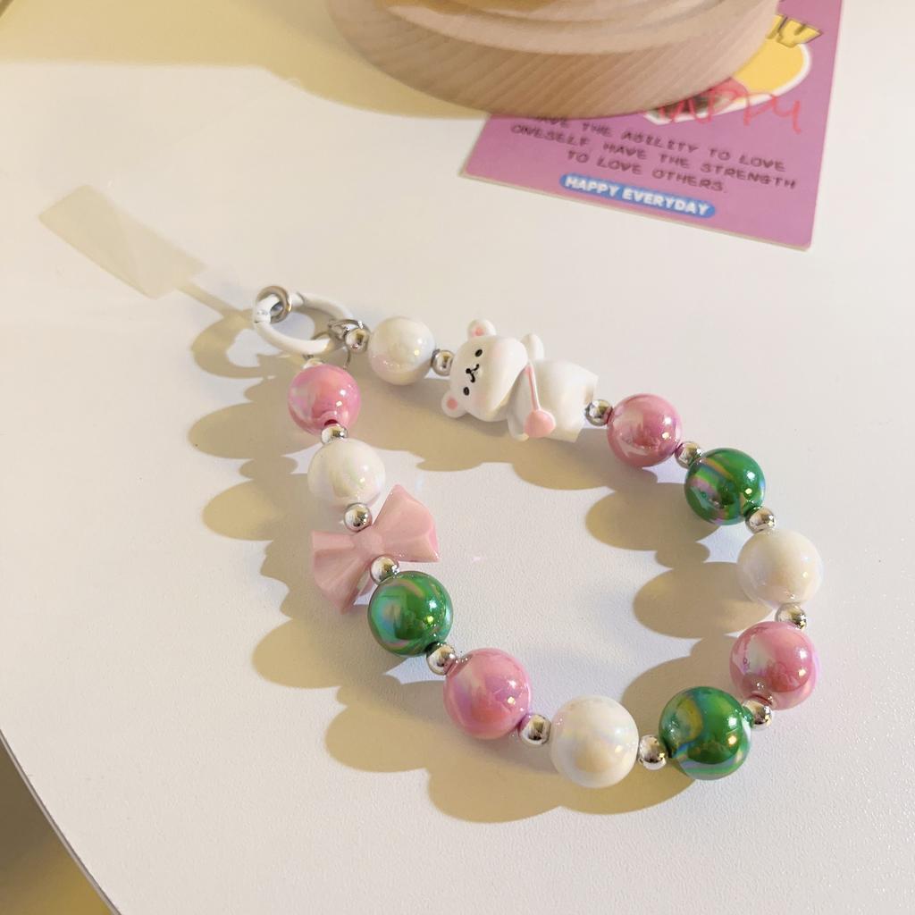 Cartoon Bear Love Beads Chain Mobile Phone Lanyard Short Styles Pendant Keychain Pendant Anti-fall Hanging Cord Jewelry Straps