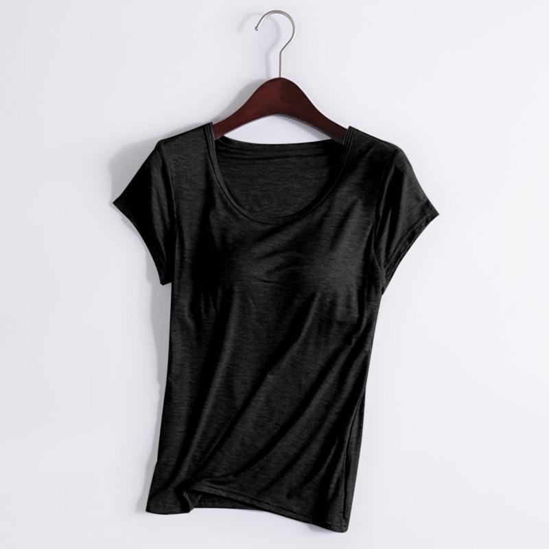 Plus Size Women Short Sleeve Vest With Built In Bra Pad Casual Home Base Wear