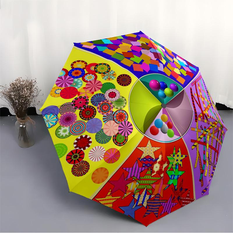 1pc Colorful Shapes Automatic Folding Umbrella - Portable Collapsible Design, 8-Rib Iron Frame, Durable Fabric yy251125213