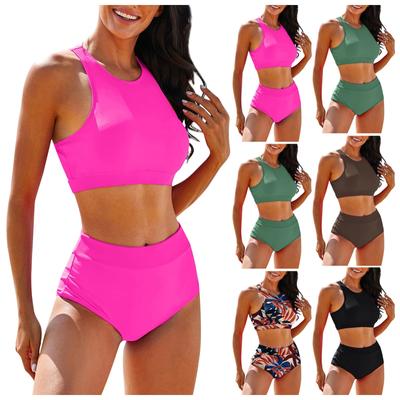 Damen-Bikini, geteilt, Badebekleidung, hohe Taille, sexy, mehrfarbiger Druck