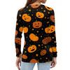 Women's Fashion Hem Slit Casual Halloween Printed Round Neck Long Sleeve Top