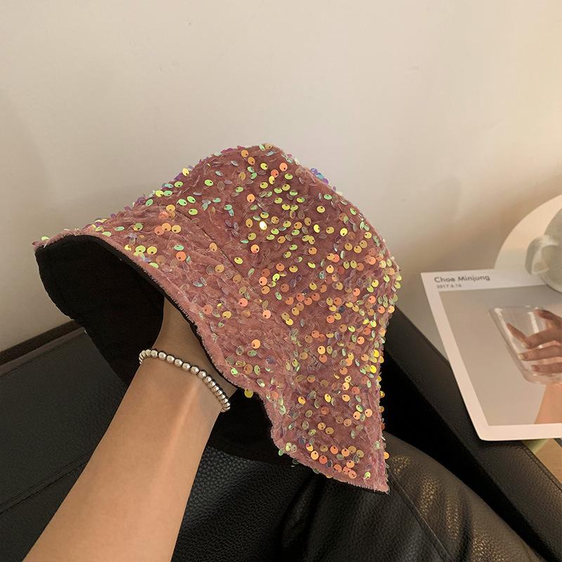 Korean-style internet celebrity versatile mermaid sequin bucket hat for women, simple and face-slimming bucket hat