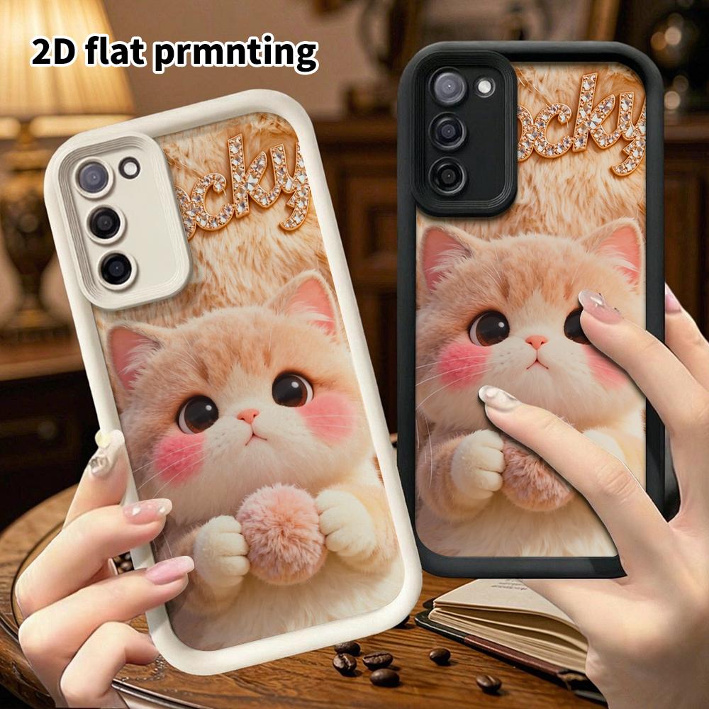 Phone Case: 2D Flat Samsung Galaxy A34 A35 M05 M06 S20 S22 S21 FE Plus 5G Step Protective Case, Plush Light Orange Cat, Christmas and Halloween Gift