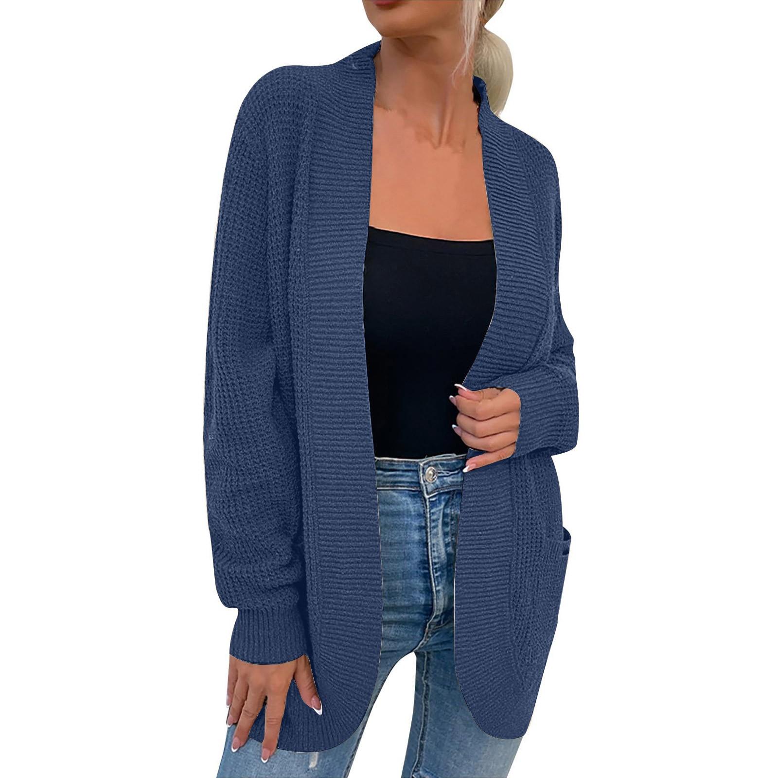 

Женская мода Повседневный открытый спереди Длинный рукав Кардиганы крупной вязки Свитера Верхняя одежда Пальто L