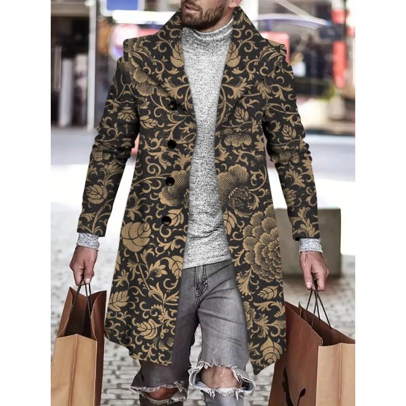 Mens Slim Fit Mid-Length Wool Blend Coat Striped Printed Casual Winter Outerwear 24-35 Years Old