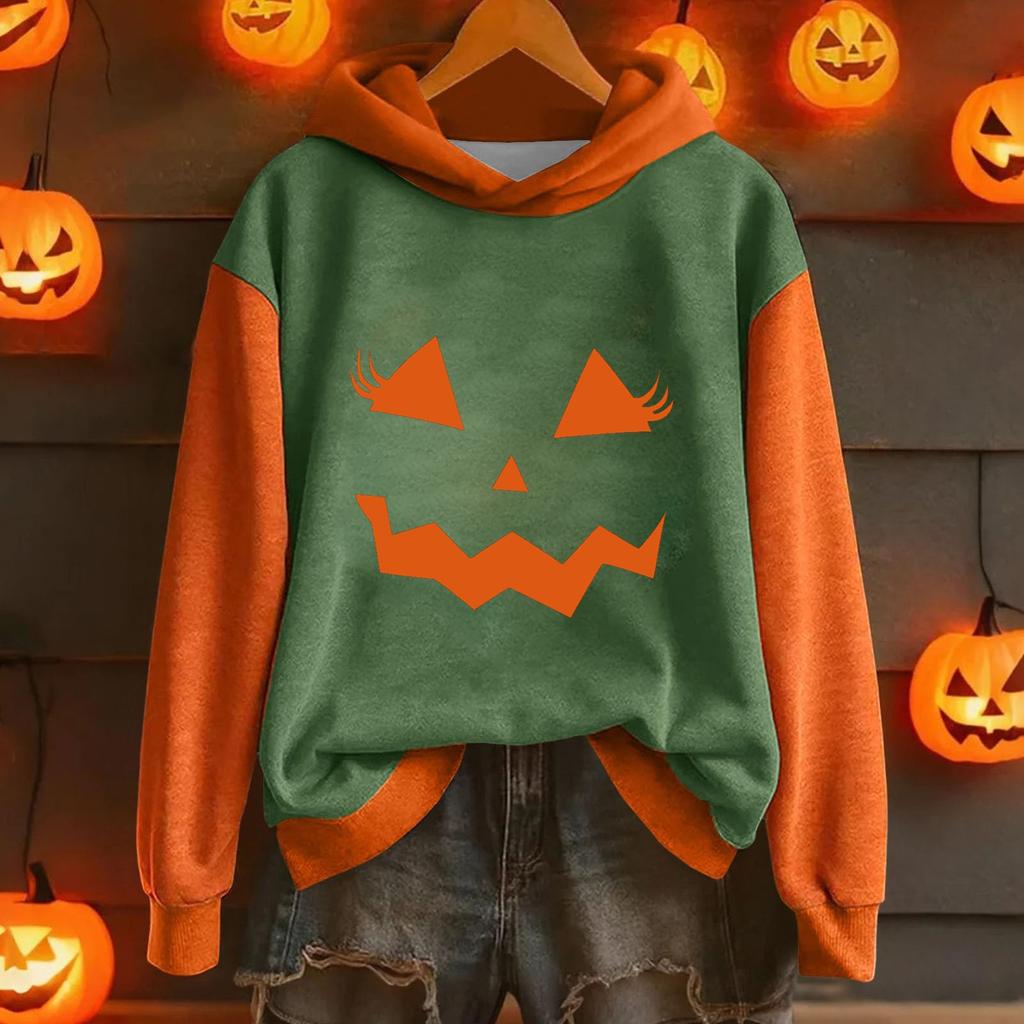 Ladies' Casual And Fashionable Halloween Printed Long Sleeved Hooded Warm Shirt Loose And Comfortable Hoodie