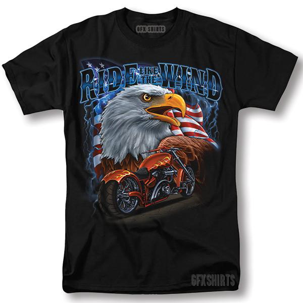 Biker HarIey Shirt Classic Motorcycle Ride Like The Wind HD Graphic T-shirt S