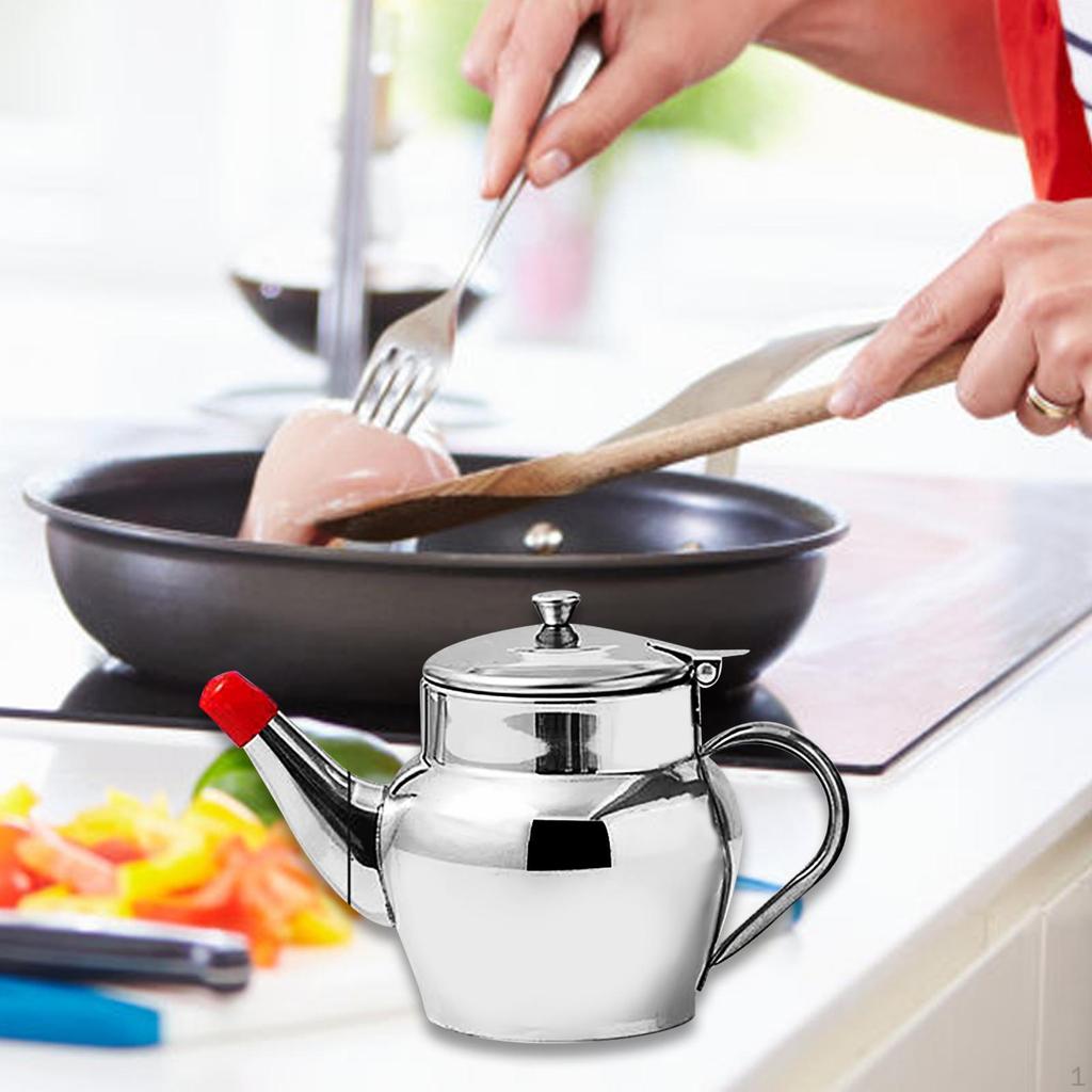 Stainless Steel Oil Dispenser Bottle Storage Container with Fine Mesh Strainer for Home Kitchen