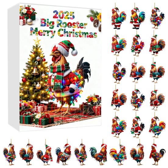 Christmas Chicken Advent Calendar 24-Day Countdown Box with Easy-Open Windows Multifunctional Holiday Decoration