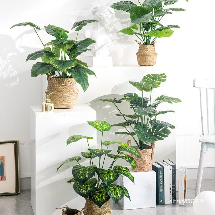 Nordic Style Monstera Faux Plant Arrangement for Living Room Decor