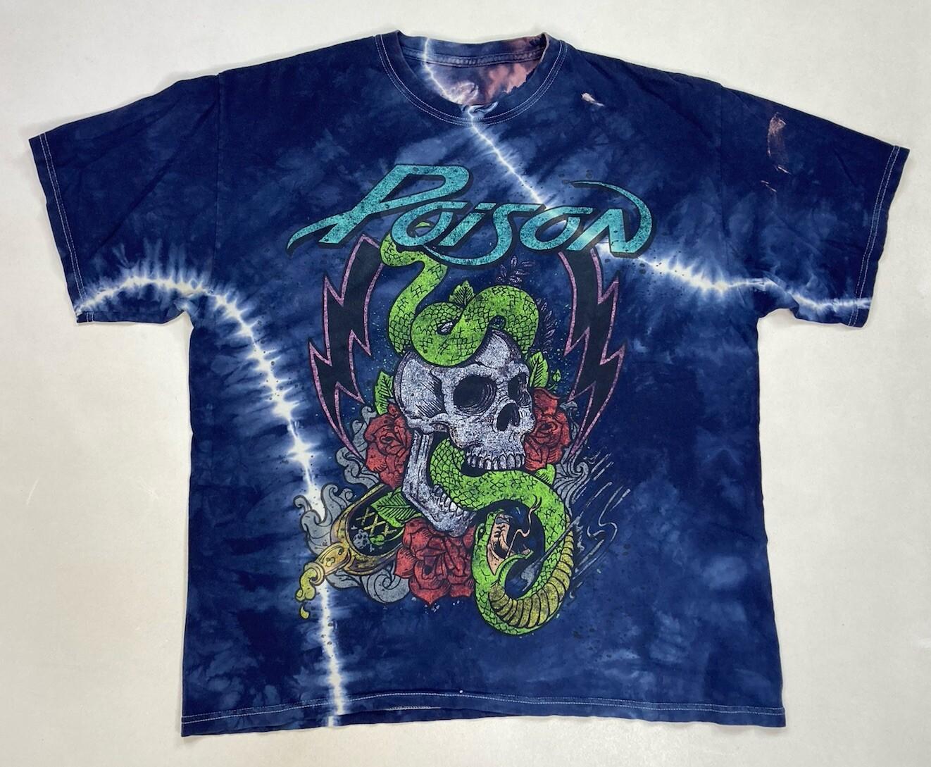 Poison Skull Snake Graphic T-shirt Men XL Blue Tie Dye Short Sleeve Music M