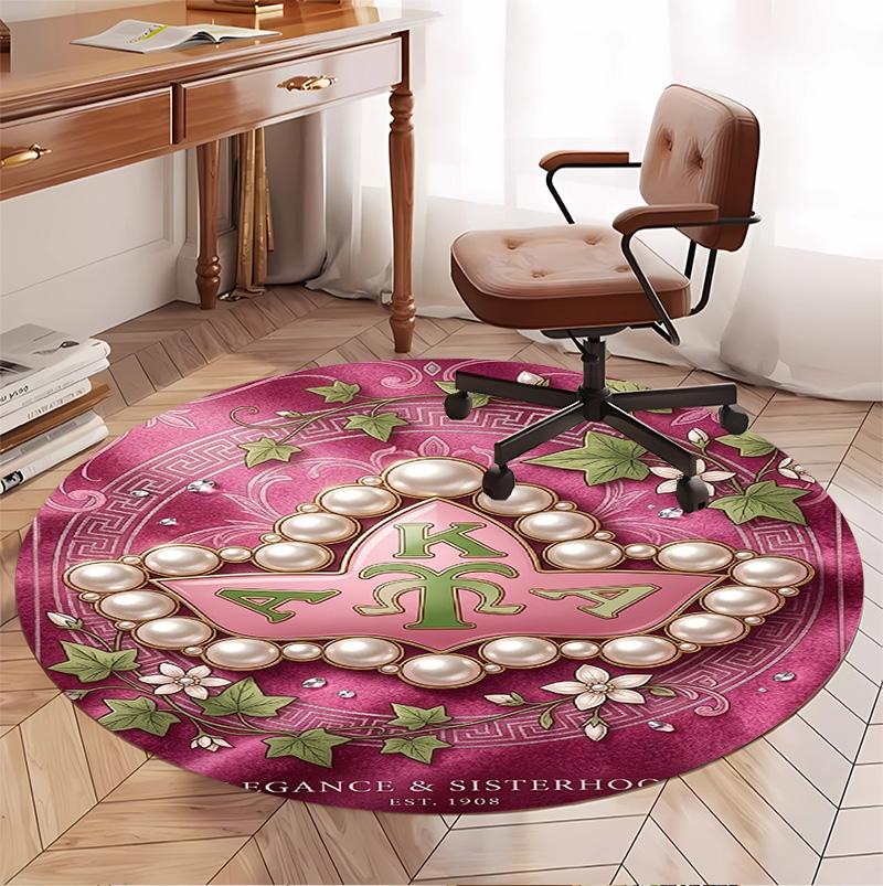 Alpha Kappa Alpha Pattern Round Rug, Indoor/Outdoor Mat, for Picnic, Gameroom, Bedroom, Office, Living Room, Home Decor Carpet, Birthday Gift