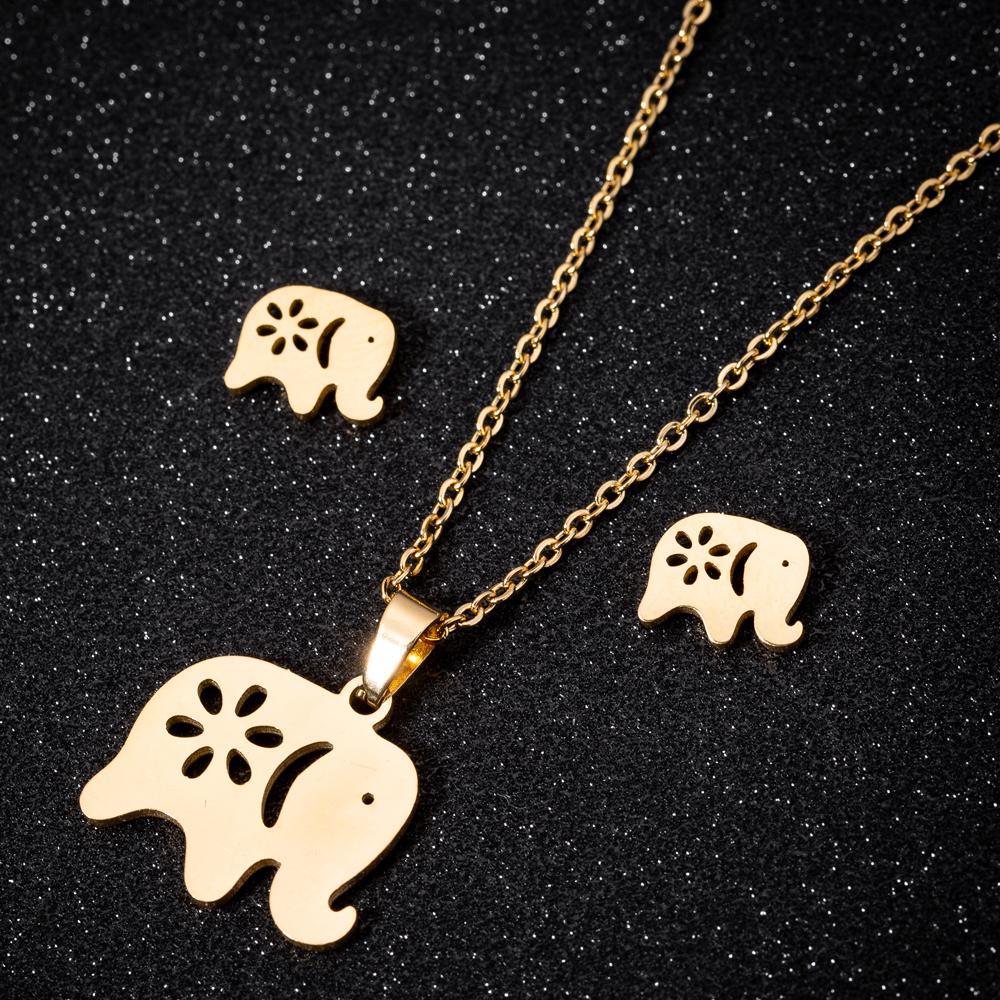 2025 New Wholesale Animals Gold Color Smooth Zircon Set For Women Elephant Necklace And Earring Set Cute Accessories Gift Sets