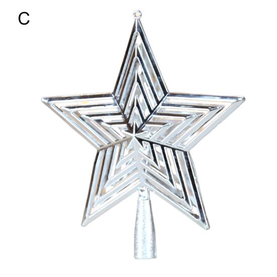 Xmas Tree Topper Plastic Hollowed-Out Sparkling Star Festival Party DIY Decoration Accessories Top Pentagram Christmas Decoration Holiday Supplies