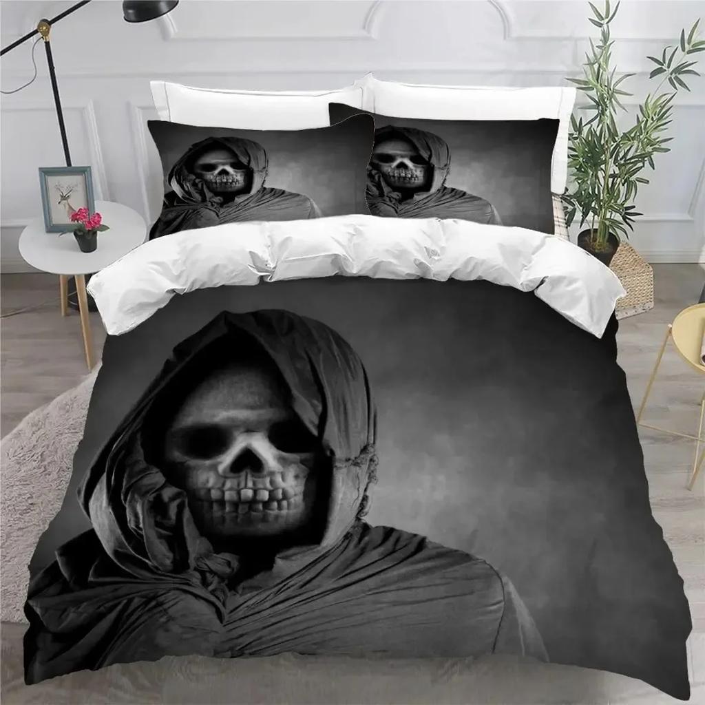 Luxury New 3D Print Skull and Beauty Duvet Cover Set Full Size Gothic Sugar Skull Angels and Demons Bedding Set Double Bed Sets