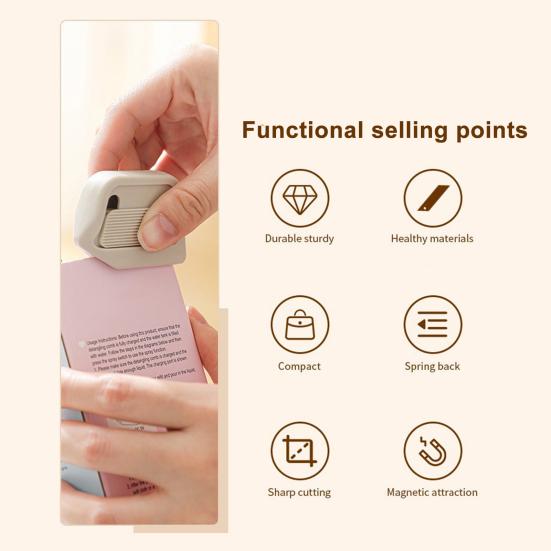 2Pcs Mini Magnetic Unboxing Cutter with Safety Ceramic Blades Auto-Retract Grooves Box Opener for Cardboard Crafts Portable Package Opener