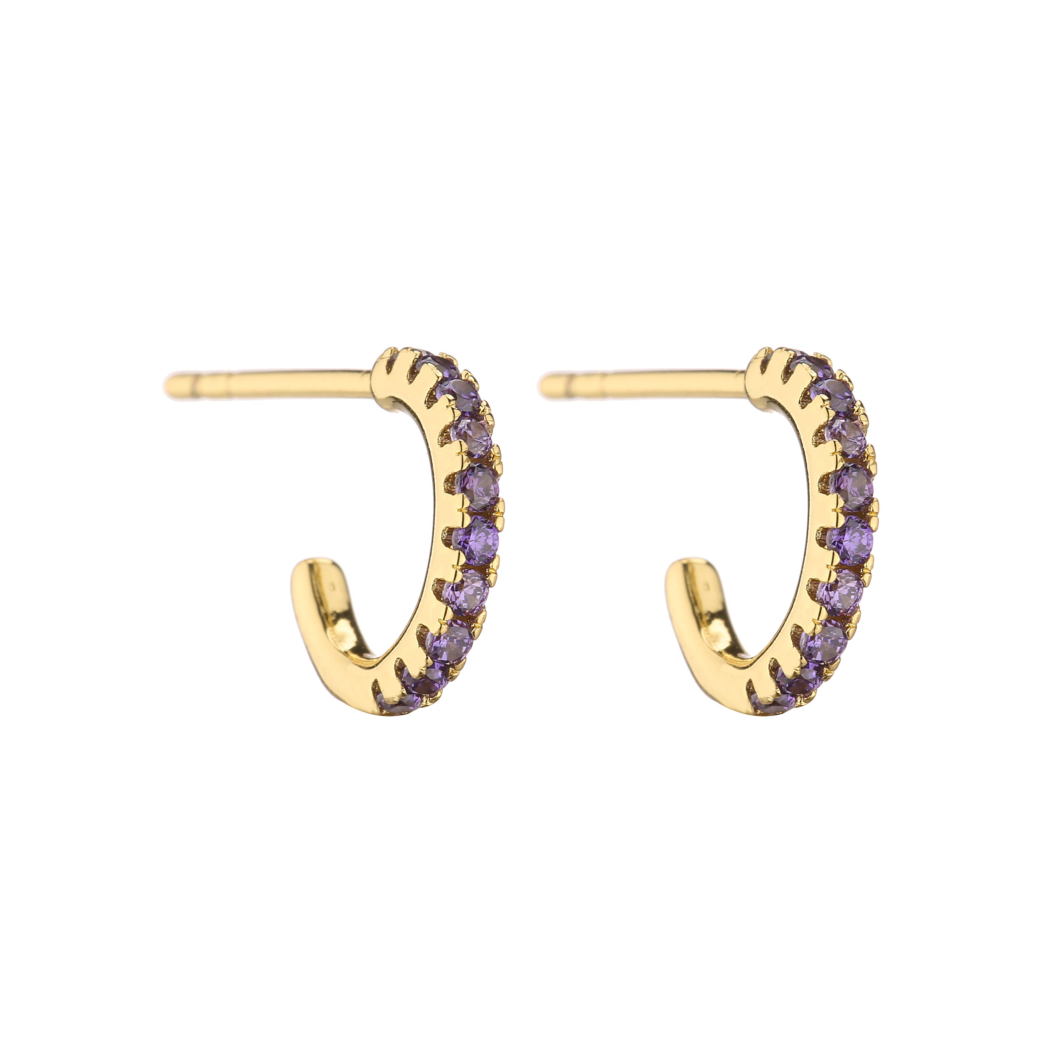 

HECHENG,Cooper Zircon Circle Stud Earrings For Women, Party Wedding Ear Bone Buckle Charm Round Earring Zircon Wholesale фіолетовий