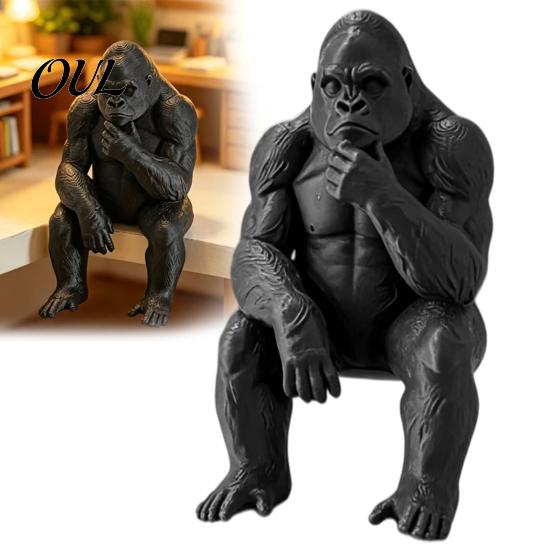 Contemplative Literary Gift 3D Printed Thinking Gorilla Figurine, Mini Thinker Statue, Miniature Sitting Figurines Modern Minimalist Sculpture