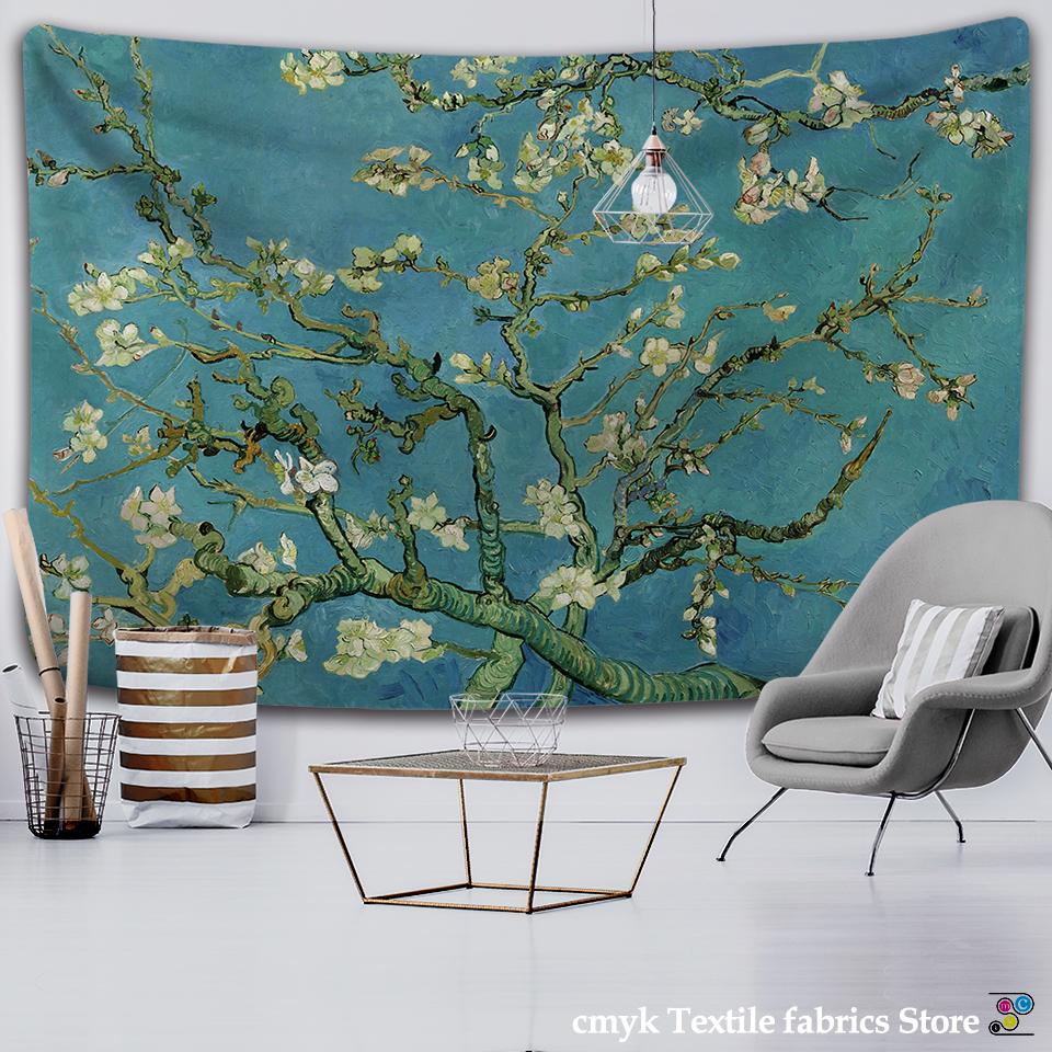 Van Gogh Oil Painting Almond Blossoms Tapestry Headboard Wall Art Bedspread Dorm Tapestry Home Decor