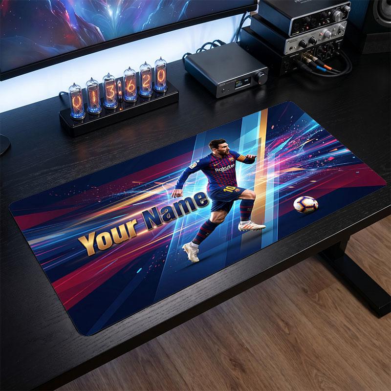 Tappetino per Mouse Grande Personalizzato Lionel Messi, Stampa Testo Nome Personalizzato, Tappetino da Scrivania Antiscivolo con Logo Calcio, Regalo per Gamer