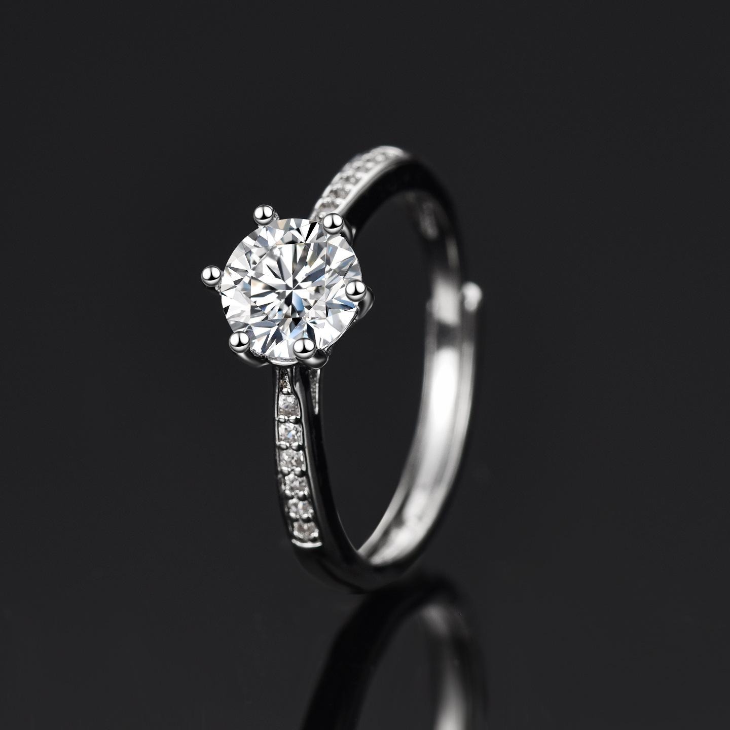 Women s Adjustable Six-Prong Simulated Diamond Engagement Ring Open Adjustable