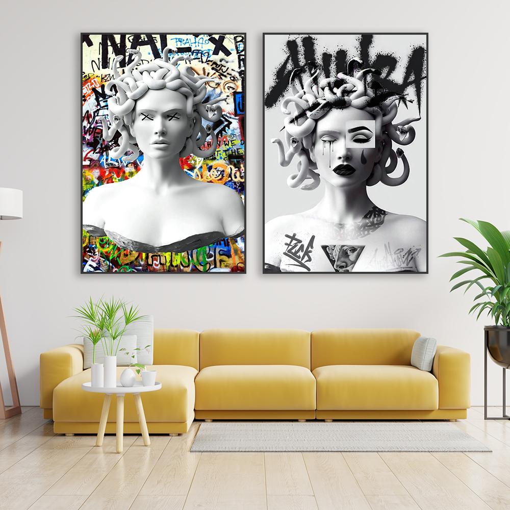 Graffiti Pop Street Coloré Méduse Affiche Sculpture Nordique Bansky Art Impression Grèce Déesse Statue Peinture sur Toile Décoration Intérieure