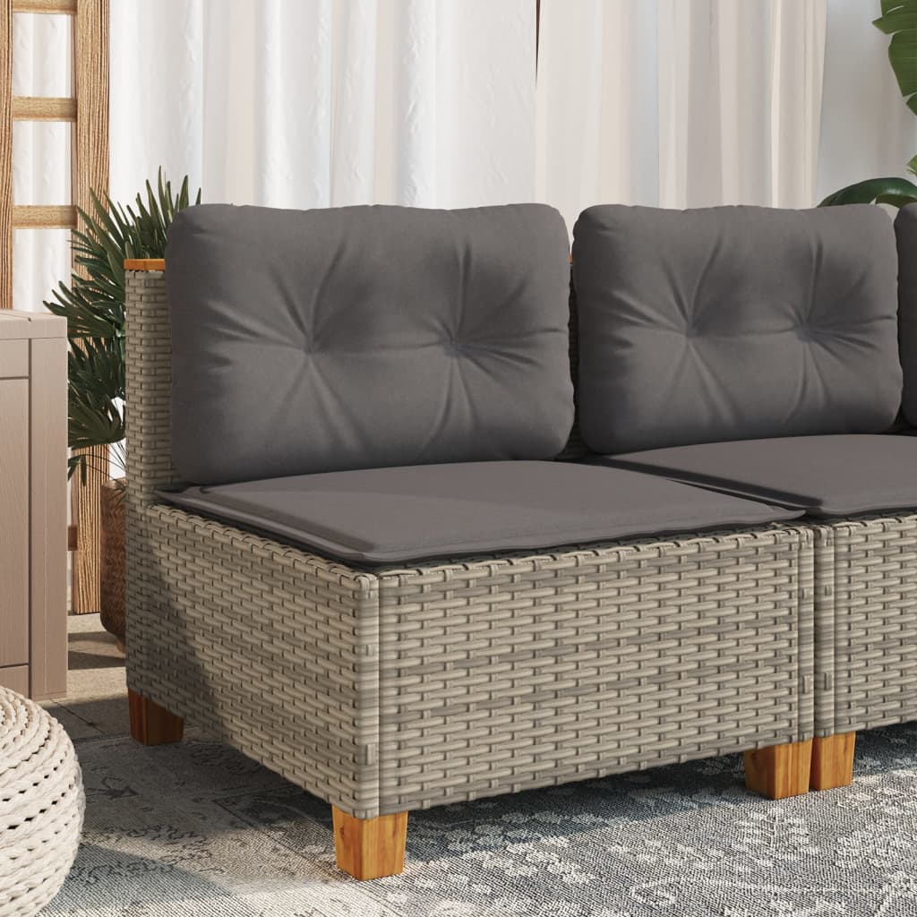 Gray Garden Sofa Without Armrests with Cushions Poly Rattan